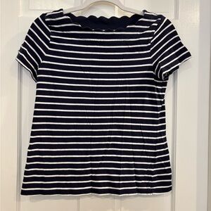 Talbots Navy and White Striped Short Sleeve Top